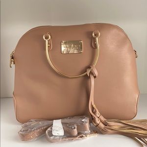Bebe Dome Satchel Gold Ring Handles Blush Purse.